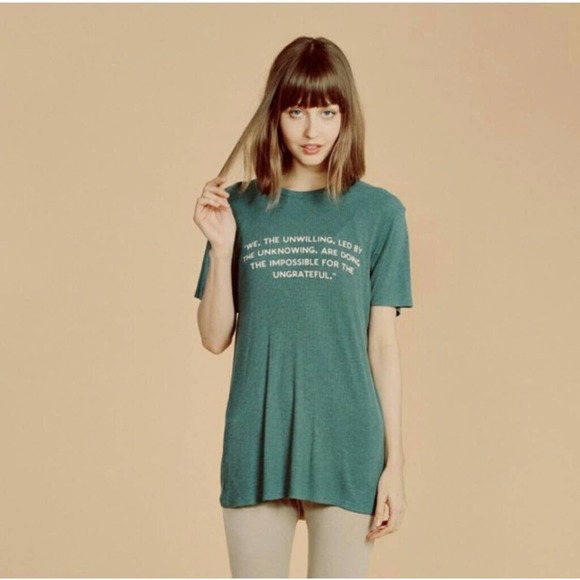 New Wildfox We The Unwilling Statement Crew Neck Boyfriend Tee Green Size Small - Picture 1 of 9